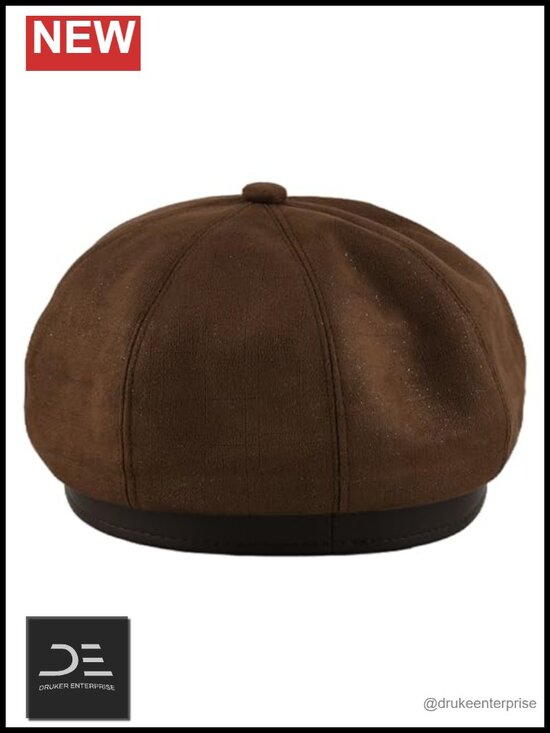 Vintage Newsboy Cap with PU Leather & Heart Detail - Adjustable Drawstring main image 4